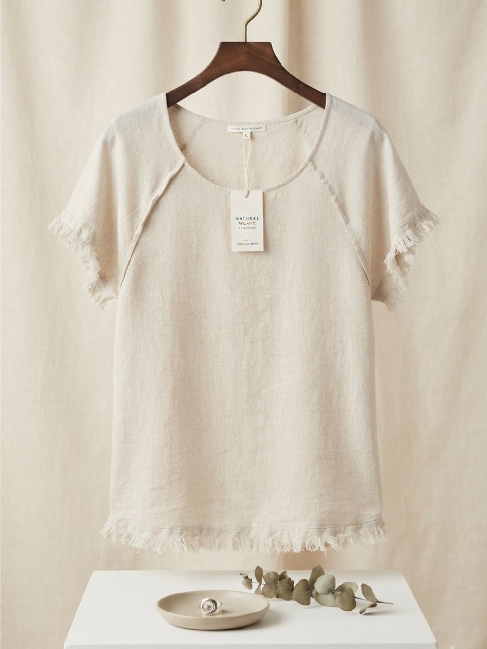 Umgee Natural Weave Short-Sleeve Scoop Neck Top
